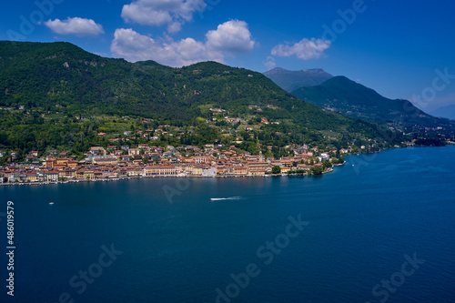 Aerial panorama of the historic part of Sal   on Lake Garda. Panorama Sal    Italy aerial view.