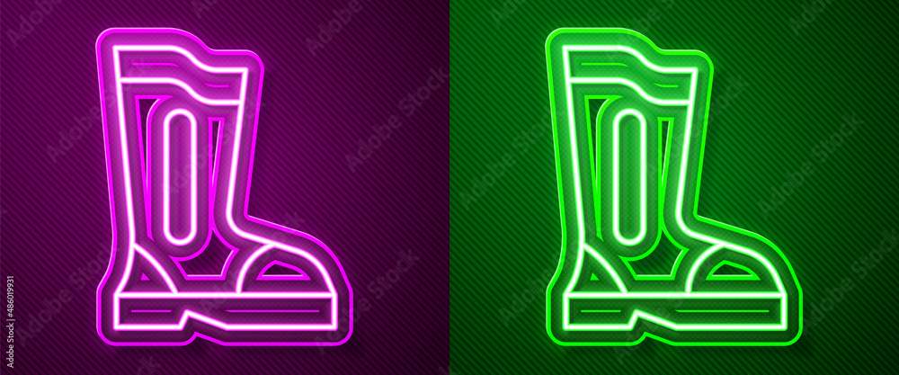Glowing neon line Fire boots icon isolated on purple and green background. Vector Glowing neon line Fire boots icon isolated on purple and green background. Vector