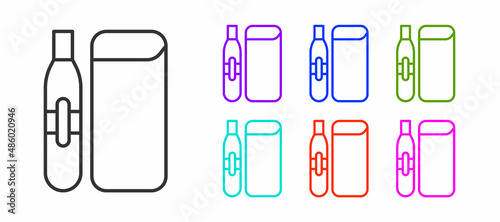 Black line Electronic cigarette icon isolated on white background. Vape smoking tool. Vaporizer Device. Set icons colorful. Vector