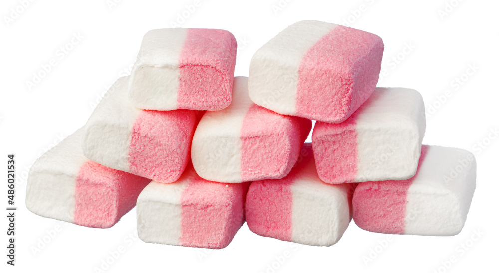 Pink and white marshmallow sweets isolated on white Pink and white marshmallow sweets isolated on white
