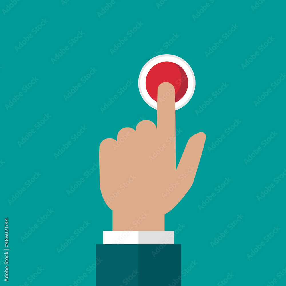 Businessman hand and red button. Click or push the button. Start project concept. Businessman hand and red button. Click or push the button. Start project concept.