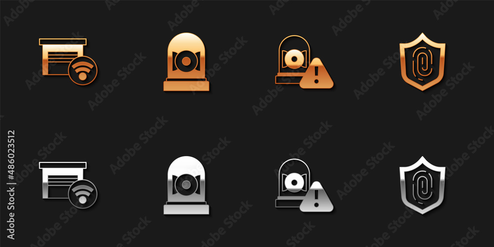 Set Smart garage, Ringing alarm bell, and Fingerprint icon. Vector Set Smart garage, Ringing alarm bell, and Fingerprint icon. Vector