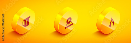 Set Isometric Measuring cup, Diameter and Drawing compass icon. Vector