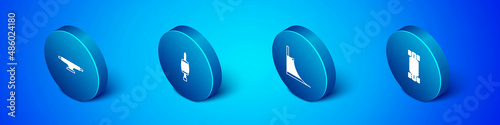 Set Isometric Skateboard wheel, park, Longboard or skateboard and Screwdriver icon. Vector