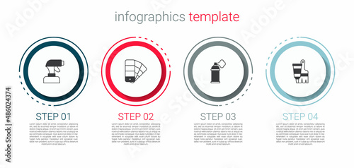 Set Paint spray gun, Color palette guide, can and Tube with paint and brush. Business infographic template. Vector