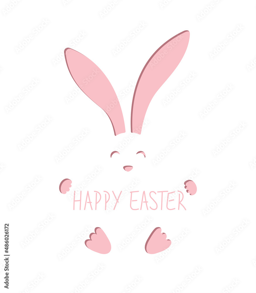 Vector Easter greeting card with simple bunny silhouette. Template for laser cut.