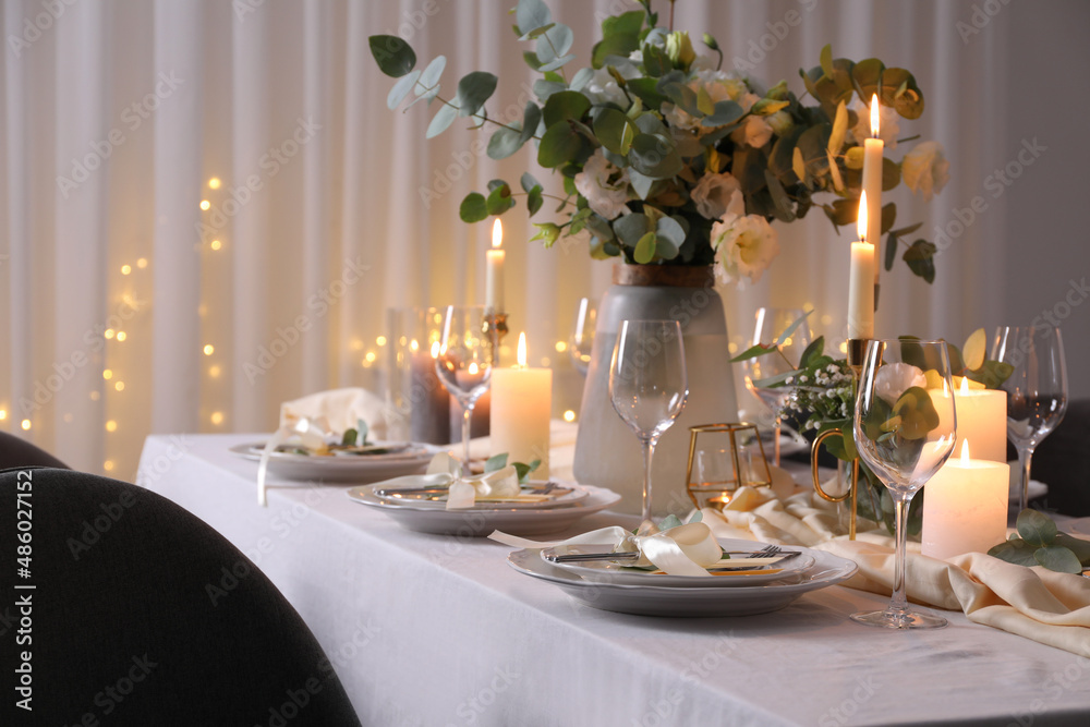 Festive table setting with beautiful decor indoors