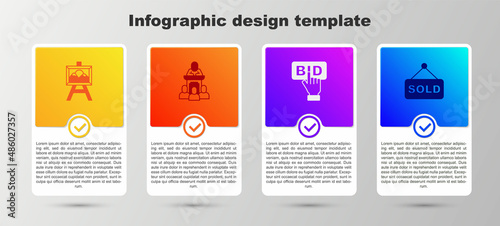 Set Auction painting, auctioneer sells, Bid and sold. Business infographic template. Vector
