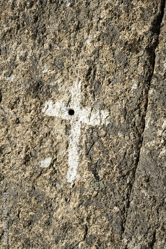 Kreuzzeichen auf dem Teufelsstein, bei Göschenen, Kanton Uri, Schweiz photo