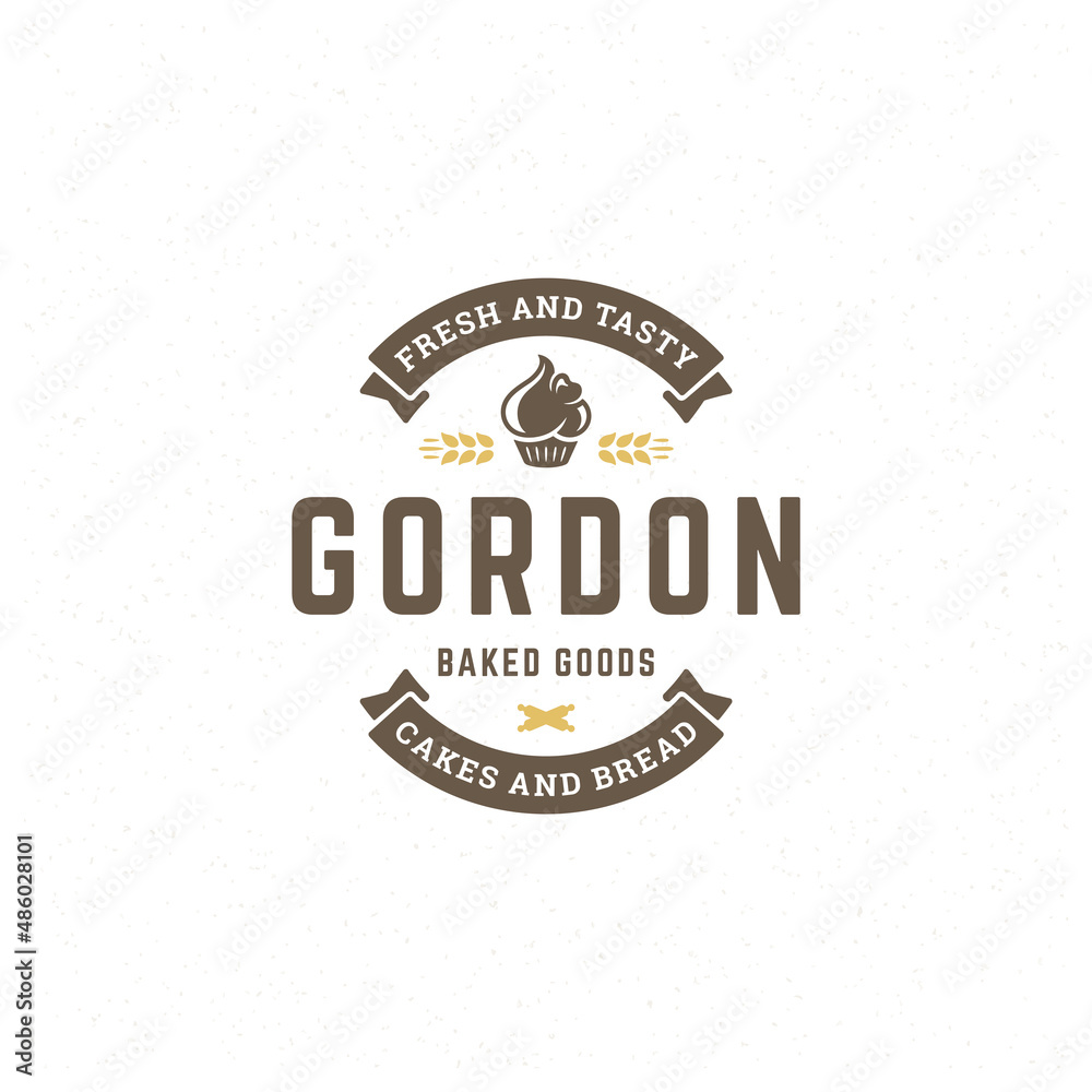 Fototapeta premium Bakery badge or label retro vector illustration. Cupcake silhouette for bakehouse.