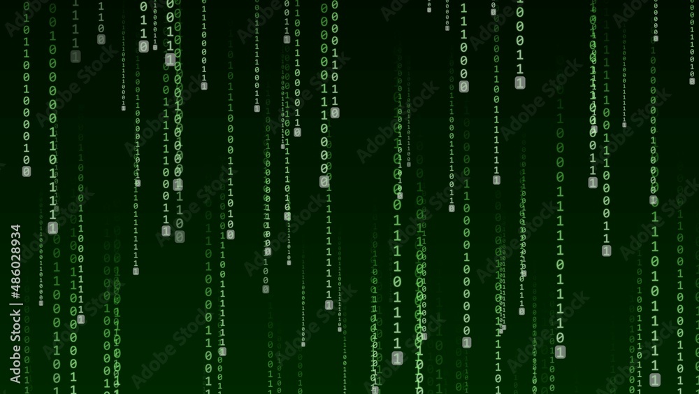 Abstract graphic background - green rain of binary digits on black background - 3D Illustration Abstract graphic background - green rain of binary digits on black background - 3D Illustration