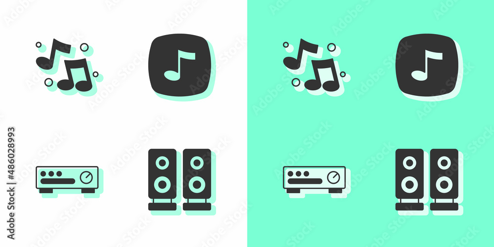 Set Stereo speaker, Music note, tone, Sound mixer controller and icon. Vector Set Stereo speaker, Music note, tone, Sound mixer controller and icon. Vector