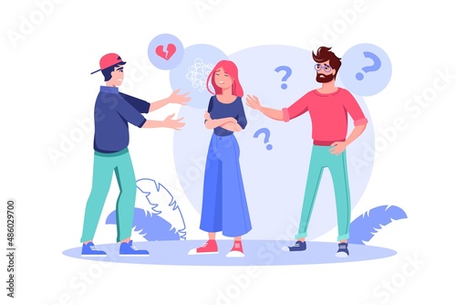 Boyfriend girlfriend or married family couple quarrelling breaking relationship flat vector illustration. Lovers or husband-wife conflict concept