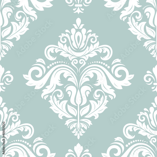 Classic light blue and white seamless vector pattern. Damask orient ornament. Classic vintage background. Orient pattern for fabric, wallpapers and packaging
