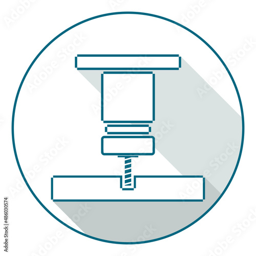 Head spindle tool of milling machine CNC factory with endmill in circle outline blue icon vector design.