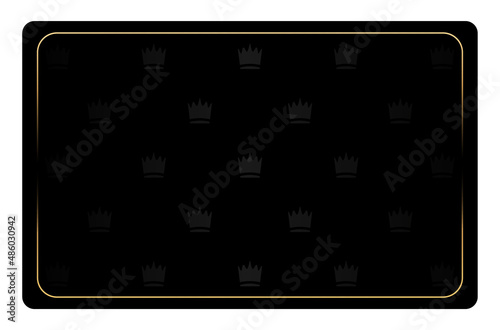 Template, background for VIP cards, business cards. Black background with golden frame and crowns. Vector illustration.
