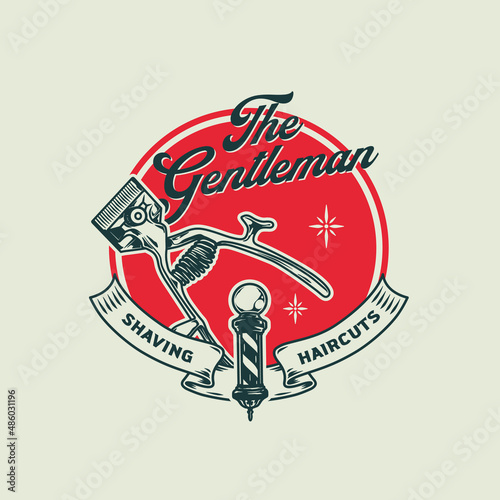 Hand Drawn Vintage Barbershop Logo Badge