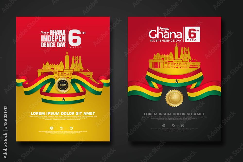 Set poster design Republic Ghana happy independence Day background template