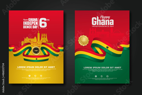 Set poster design Republic Ghana happy independence Day background template