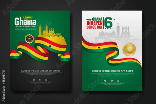 Set poster design Republic Ghana happy independence Day background template
