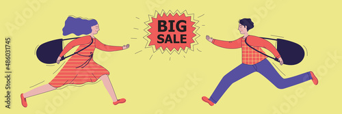 Woman and man running for sale