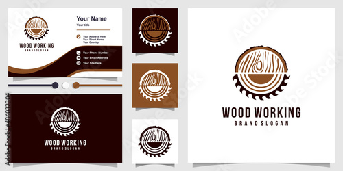 Wood working logo design with creative unique concept Premium Vector