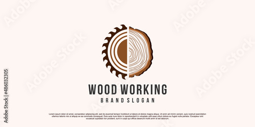 Wood working logo design with creative unique concept Premium Vector