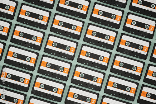 Audio cassette tape. 80s and 90s Media. 3D Illustration