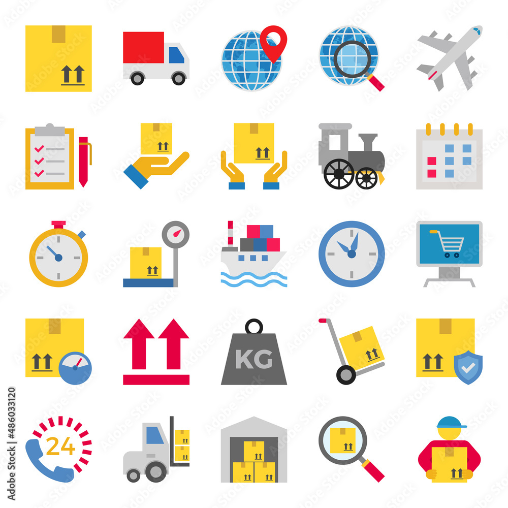 Obraz premium Flat color icons for logistics delivery.
