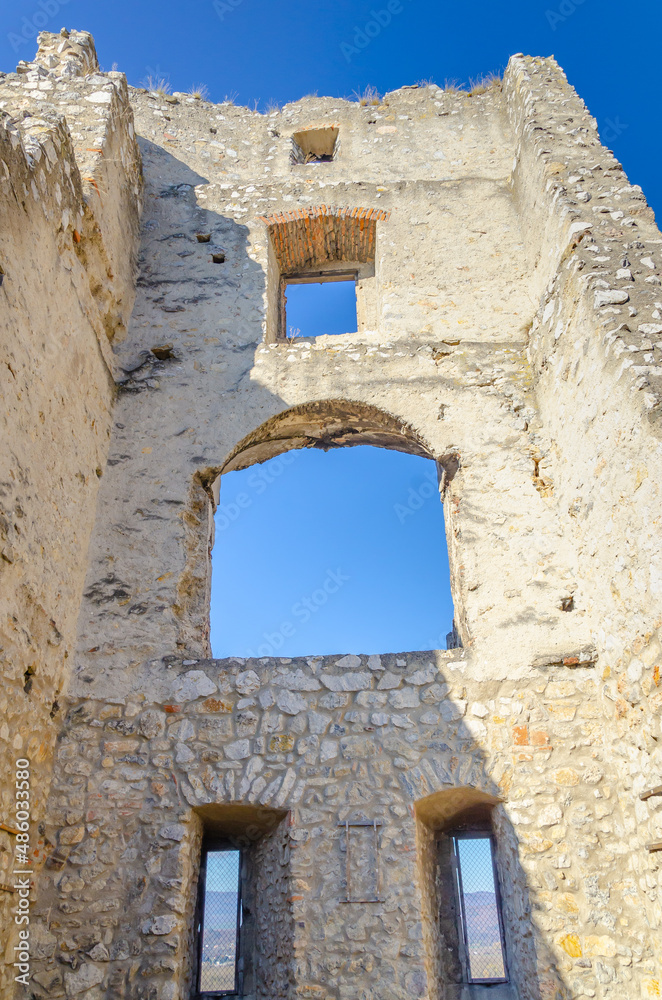 window in the wall of the castle Beckov, Slovakia 