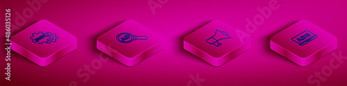 Set Isometric line Social media marketing, Advertising, Megaphone and icon. Vector