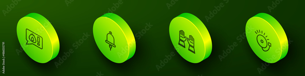 Set Isometric line Telephone call 911, Ringing alarm bell, Firefighter gloves and icon. Vector Set Isometric line Telephone call 911, Ringing alarm bell, Firefighter gloves and icon. Vector