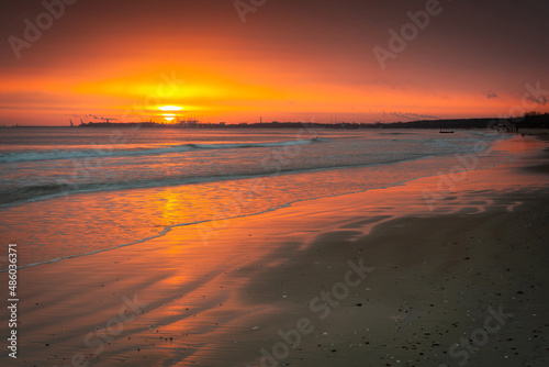 Beautiful sunrise on the Baltic Sea beach in Sopot. Poland