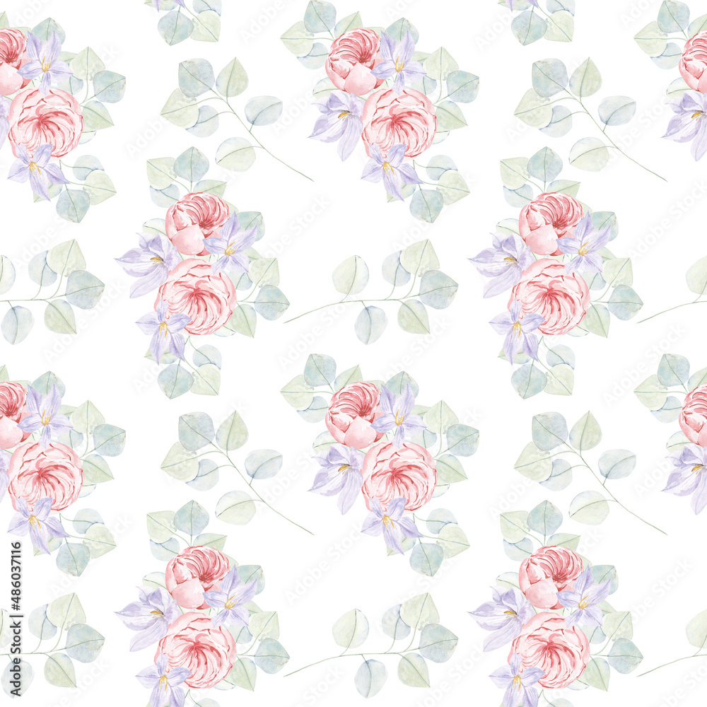 Violet flowers seamless pattern, romantic garden ornament pattern with purple, peach, very peri flower decoration Violet flowers seamless pattern, romantic garden ornament pattern with purple, peach, very peri flower decoration