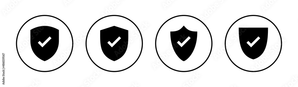 Shield check mark icons set. Protection approve sign. Insurance icon Shield check mark icons set. Protection approve sign. Insurance icon