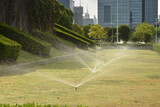 sprinkler spraying water on a green grass