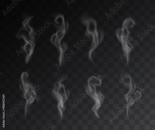 Vector set of realistic smoke effects on dark background
