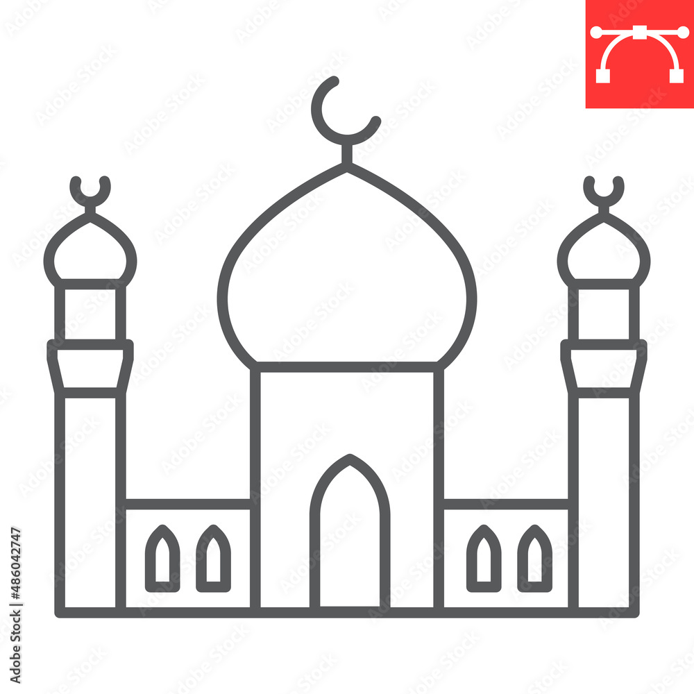 Mosque line icon, architecture and islamic, mosque vector icon, vector graphics, editable stroke outline sign, eps 10. Mosque line icon, architecture and islamic, mosque vector icon, vector graphics, editable stroke outline sign, eps 10.