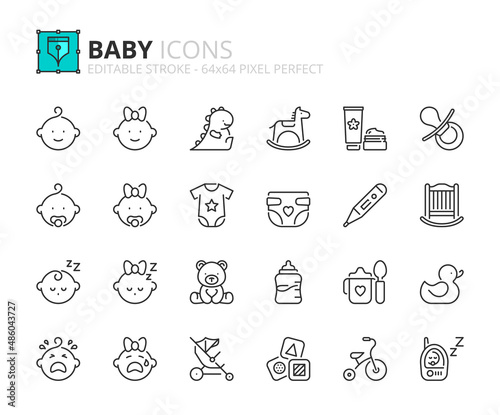 Simple set of outline icons about baby