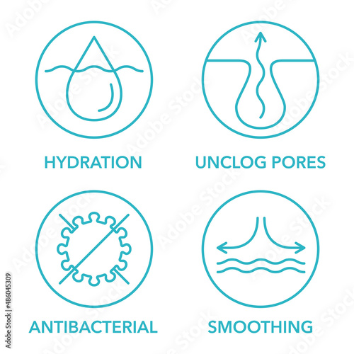 Facial acne cleanser icons set 
