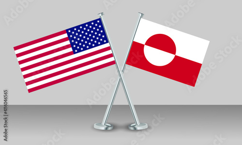 Crossed flags of United State of America (USA) and Greenland. Official colors. Correct proportion. Banner design
