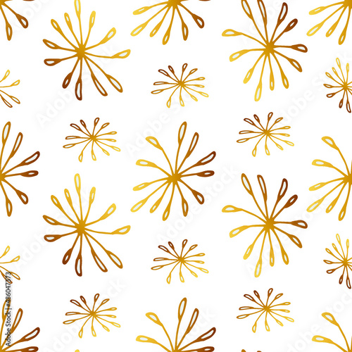 Dandelion golden flowers pattern. Hand-drawn flowers for wedding, wrapping paper and textiles.
