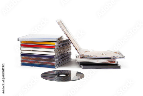 Compact Discs Over White Background.
