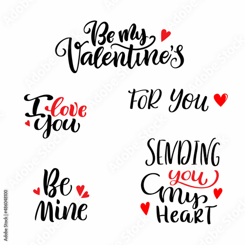 Hand sketched Valentine's Day set as logotype, badge, icon typography for celebration. Lettering greeting card, invitation template. Romantic banner, poster