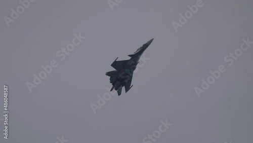 aerobatic Su-30 perfoming demonstration flight of the international aerospace salon MAKS-2021.