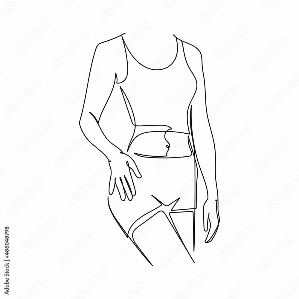 Continuous one simple single abstract line drawing of fit and beautiful woman body icon in silhouette on a white background. Linear stylized. Continuous one simple single abstract line drawing of fit and beautiful woman body icon in silhouette on a white background. Linear stylized.