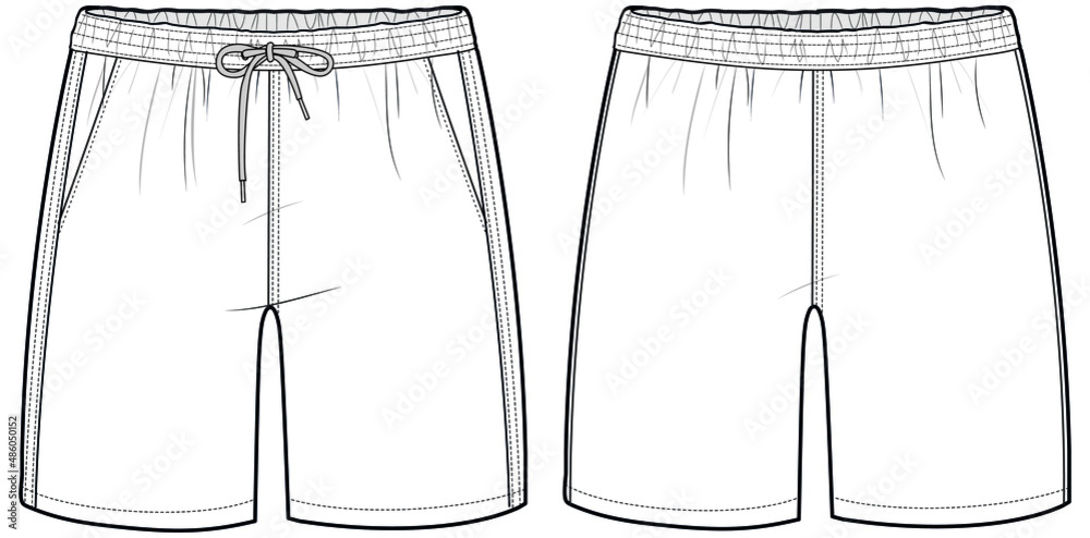 men's shorts vector illustration front and back view fashion flat ...