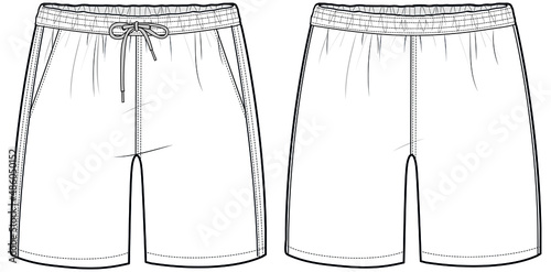 men's shorts vector illustration front and back view fashion flat sketch