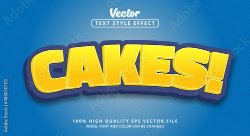 Editable text effect, Cakes text on layered orange and blue color style