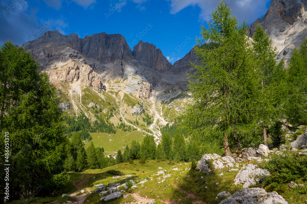 Obraz premium The beautiful mountain landscape of Val Contrin with the Marmolada massif. Dolomites.